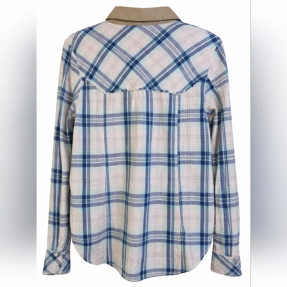 Free People We The Free Vintage Retro Y2K Plaid Fringe Shirt Top Sz Small